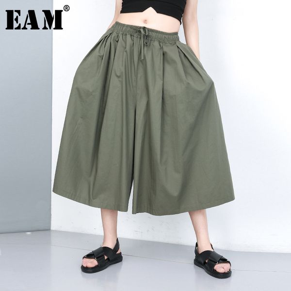 

eam] high elastic waist green multicolor long wide leg trousers new loose fit pants women fashion tide spring autumn 2020 ju671 1017, Black;white