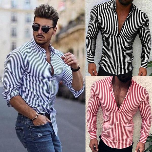 

fashion fall stylish men shirt black white striped button casual dress shirts long sleeve slim fit shirts camisa masculina1, White;black
