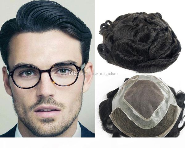 

natural black color toupee for men full swiss lace hair pieces brazilian virgin human hair replacement, Black;brown