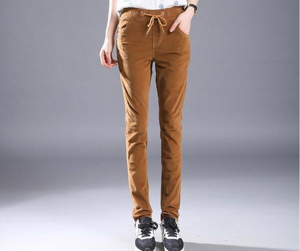 

autumn winter models corduroy coteles retro-elastic waist size women's large pencil pants bm4m, Black;white