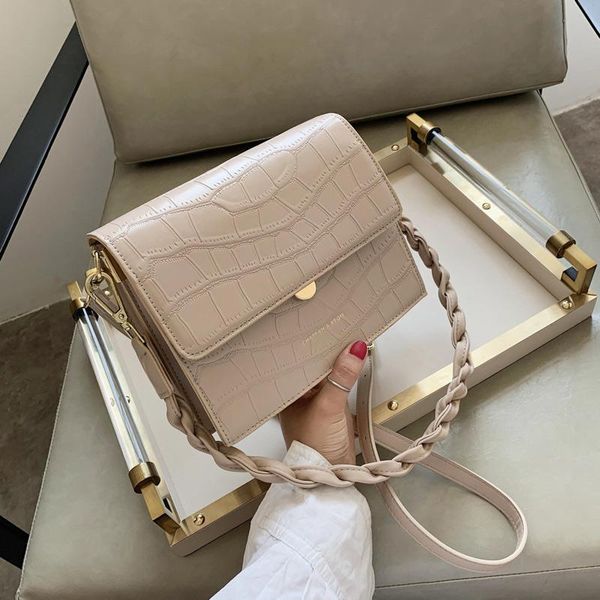 

stone pattern square leather shoulder bags for women with weave strap casual designer small crossbody messenger travel bag 2020