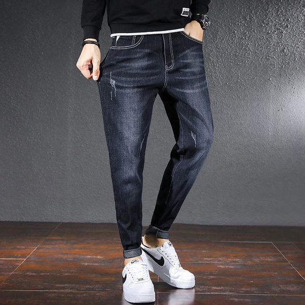 

men's jeans brand leggings spring autumn versatile black casual korean fashion trend slim long pants, Blue