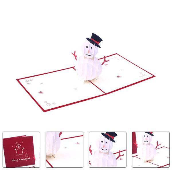 

greeting cards 1pc 3d christmas paper carved snowman wishing (white)