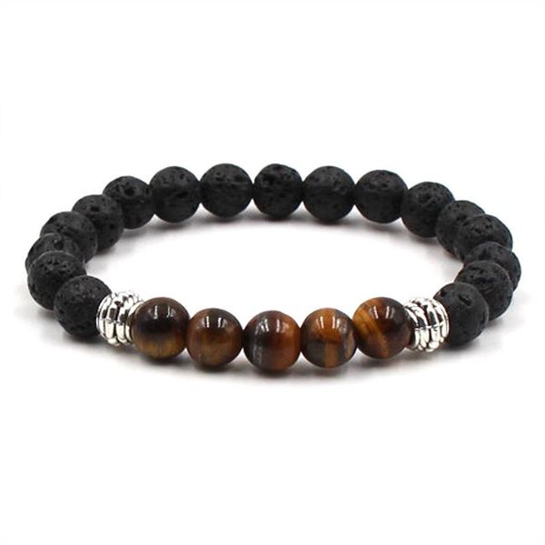 

beaded, strands tiger eye black lava beads bracelet natural white pine stone picture elastic man woman jewelry gift