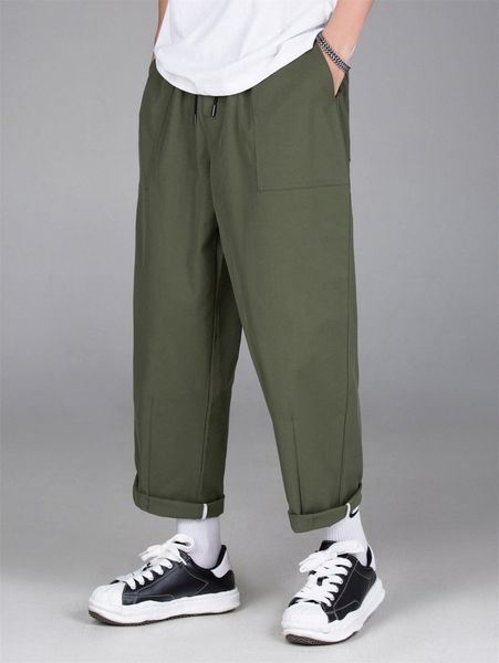 

men solid drawstring wide leg pants l9gg#, Black