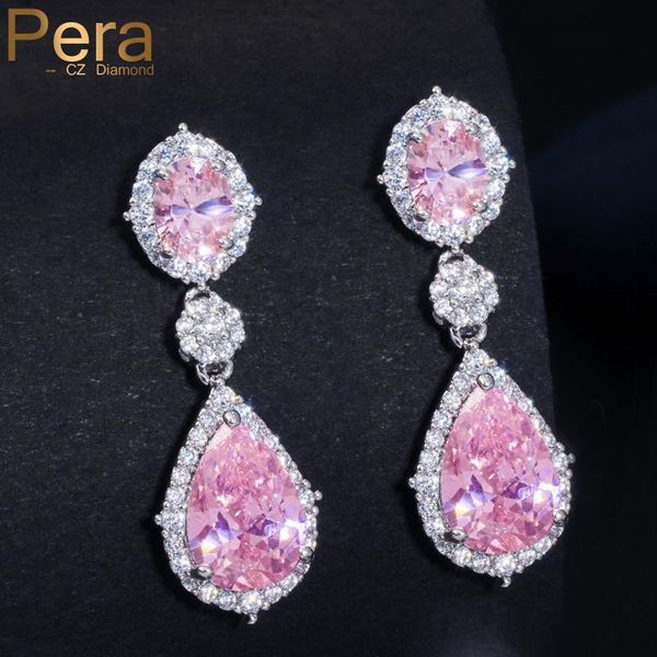 

dangle & chandelier pera sparkling 925 silver pink sapphire cz crystal z bridal wedding long big teardrop earrings jewelry for brides gi