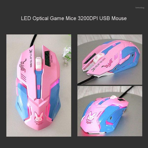 

pink 3200dpi wired ergonomic optical usb computer mouse for pc lapnotebook j6pb1