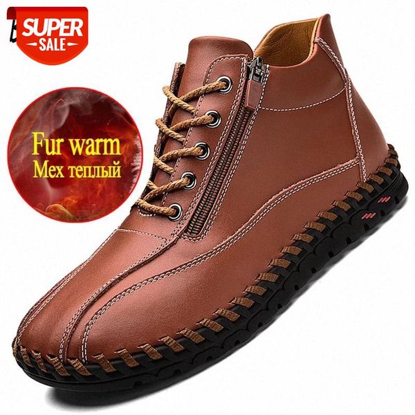 

winter men's boots plush warm men's snow boots british style designer leather zipper design platform #b27b