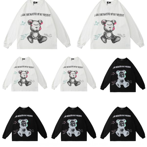 

tkpa men's sweater 2020 new student cartoon print casual bottoming high street t- sweater shirt loose versatile t-shirt for men bhcmq, Black
