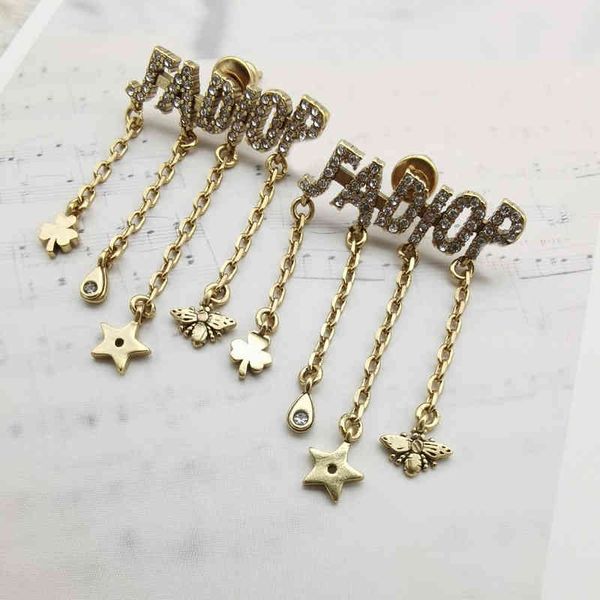 

70% off letter inlaid bee tassel temperament simple minority high sense cd earrings female, Golden