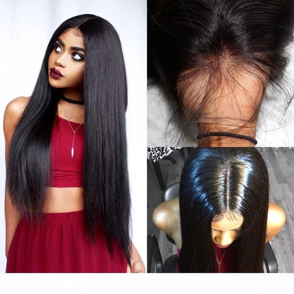 

brazilian virgin full lace human hair wigs glueless full lace front wig natural black straight wigs for black women part, Black;brown