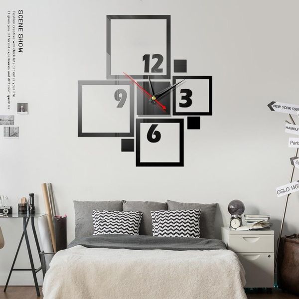 

2020 new real quartz living room modern wall clock clocks horloge watch diy 3d acrylic mirror stickers home decora