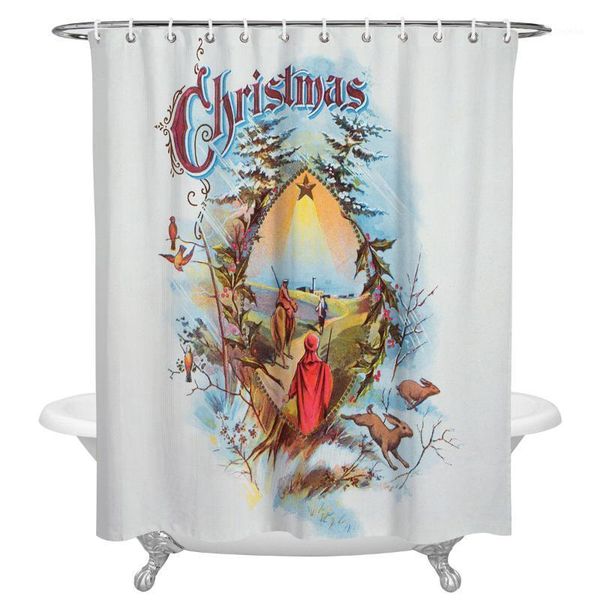 

christmas vintage illustration waterproof shower curtain home l bathroom decor accessories polyester fabric shower curtains1