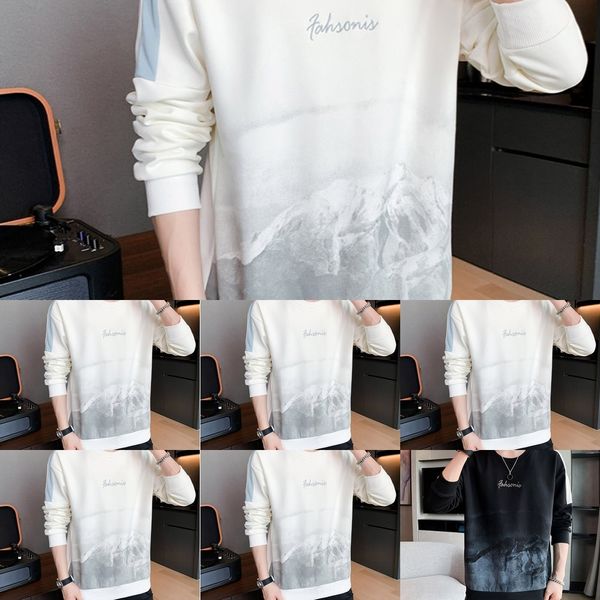

hz83h round neck sleeve 32qj3 autumn long korean style loose new men's t-shirt t-shirt sweatersweater sweater simple 5183 2020, Black