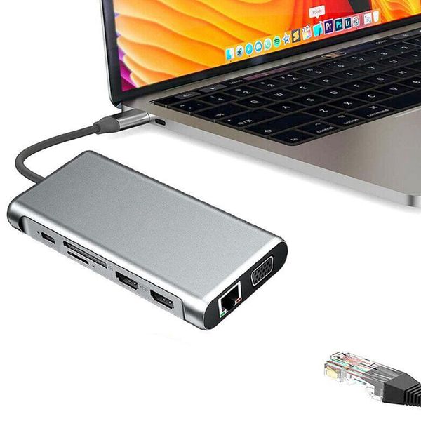 

usb c hub, 12-in-1 usb c hub adapter, with 4k hdmi, usb-c data ports for macbook air, pro, xps, and more