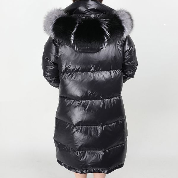 

fashion 2021 female new natural jacket fox fur collar white duck down thick warm coat winter park parker pgty, Black