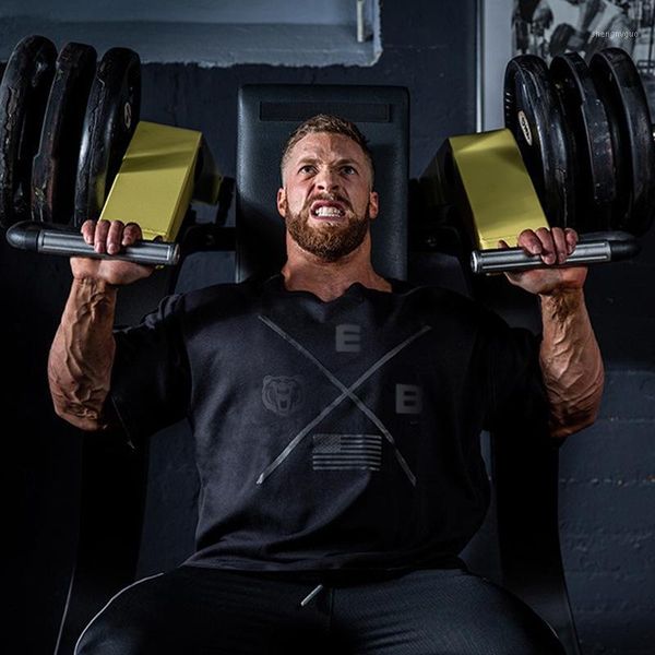 

2019 muscle kid brother fitness large size loose short sleeve men's sports outdoor fitness training crew neck men's1, White;black