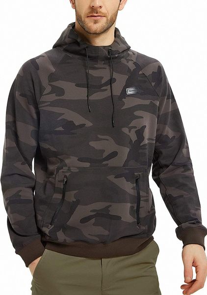 

men's hooded sweatshirt mens long sleeve camo pocket a21c#, Black