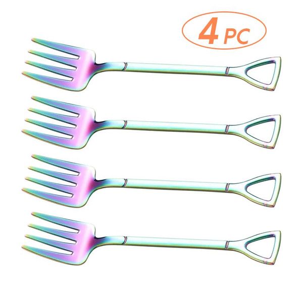 

4pcs stainless steel shovel fork spoon set kids dessert fork fruit pick bbq tableware party gift h bbycnt