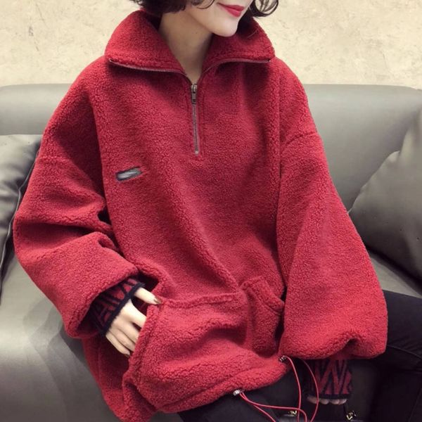 

ies6f 1yed9 новой имитация моды баранина свитера западного стиль рыхлого топ sweatersweater мех плюшевого верхний для зимних женщин, Black