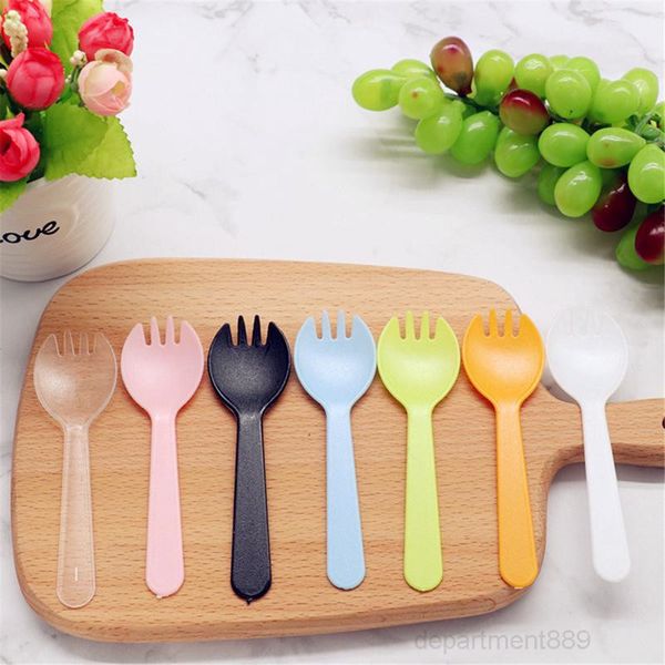 

portable disposable fruit thickened plastic dessert fork spoon party cake salad vegetable kitchen accessories tableware owf2980