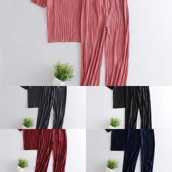 

zm9-8615 women's setnew solid color pleated zm9-8615 women's suit suitpants setnew solid color pleated pants suit tnqxy, Gray