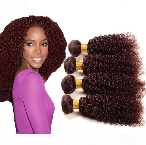 

color red bundles burgundy wine red 99j brazilian weft extensions kinky curly human hair 3 bundles, Black