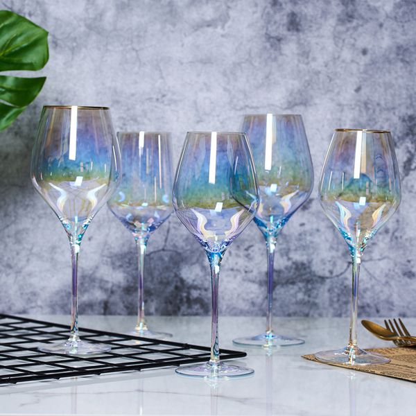 

creative rainbow goblet cup,colorful crystal champagne glasses, colored glasses ion plated wine glass cup unique gift q1222