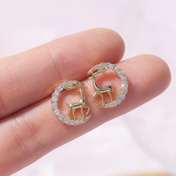 

stud fine mysterious elk earrings for women designer creativity luxury jewelry zircon s925 needle party, Golden;silver