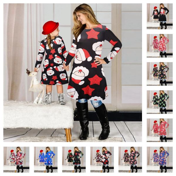 

21 цвета рождество платье пн девушки мать дочь matching платья санта-клауса элк снеговик снежинки юбка родитель-ребенок одежда e101901, Blue