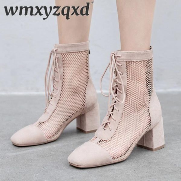 

ladies mesh boots 2020 new shoes women boots spring and autumn square female booties high comfort dames laarsjes wmxyzqxd, Black