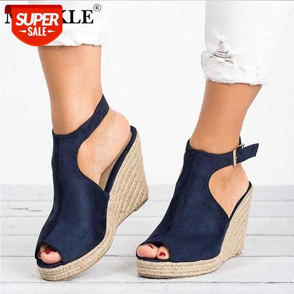 

mcckle women's sandals peep toe slingbacks wedges female ladies buckle ankle strap hemp bottom platform summer shoes woman #1g5f, Black