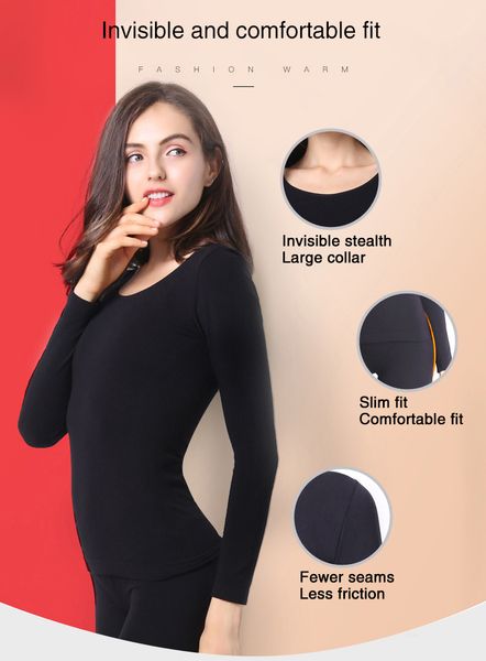 

Women Slim Thermal Underwear Set Full Sleeves O Neck Modal Soft Warm Elastic Long Johns Autumn Winter Bottoming Clothing, Black