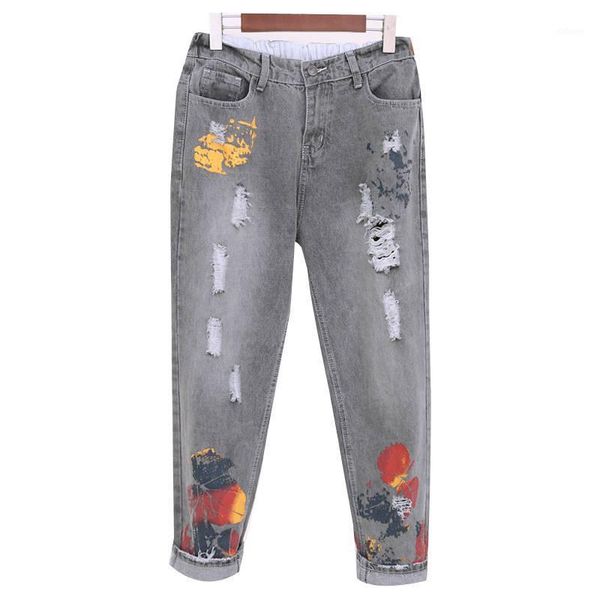 

plus size jeans woman streetwear washed hole ripped boyfriend jeans for women casual ladies high waist denim harem pants c54271, Blue