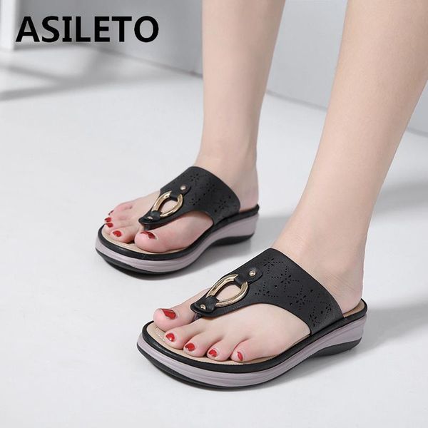 

asileto new 2021 women sandals clip toe 4cm wedge heels slip-on platform classic soft simple big size 35-42 casual a3616, Black