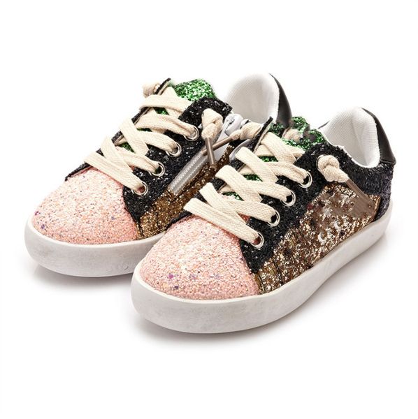 

2022 kids sneakers fashion girls boys bling sequins non-slip casual shoes children dirty sneaker a8426, Black;red