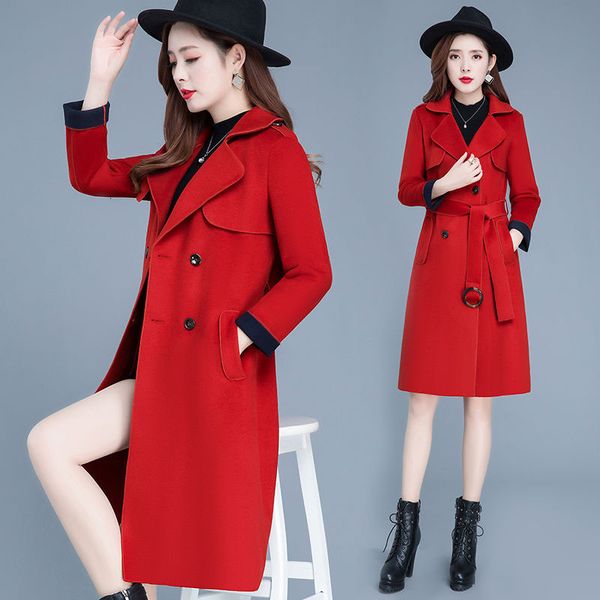 

autumn female mid-long 2021 new luxury casual coat plus size wool outerwear r571 olam, Black