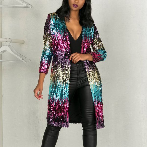 

women's autumn cover up long sleeve sequins metallic open front cardigan coat manteau femme coats and jackets women 201028, Black;brown