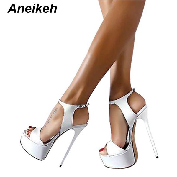 

aneikeh big shoe size 41 42 43 44 45 46 high heels sandals summer open toe party dress 16cm platform gladiator women shoes t200831, Black