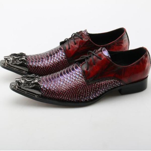 

oxford shoes for men genuine leather snake skin formal shoes iron pointed toe dress studded loafers lace up shoe lasts, Black