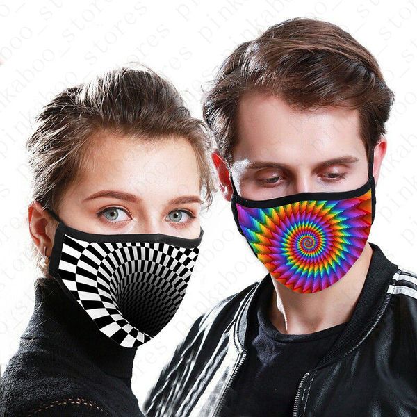 

adults reusable face mask tie-dyed 3d digital printed design mouth cover summer masks washable cotton 2 layers dust-proof masks new d52006