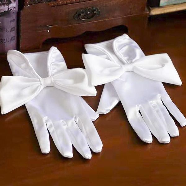

elegant white black bridal gloves bow satin womens formal princess party gloves short finger wrist length accesorios weddings h jllnes