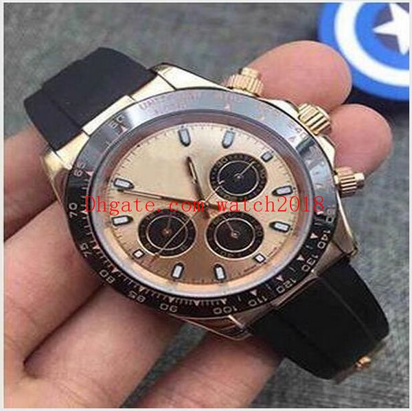 

original box luxury mens watches 40mm automatic movement date ceramics bezel automatic mechanical rubber band steel bezel, Slivery;brown