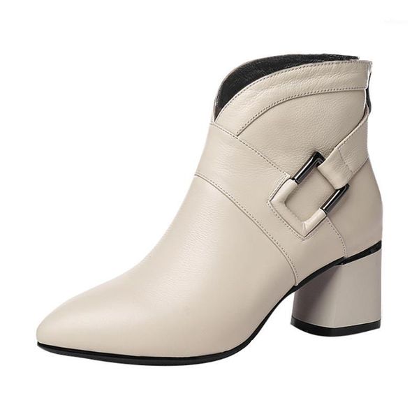 

buckle strap leather winter boots women fashion women zipper solid color metal decoraction square heel shoes woman party boots1, Black