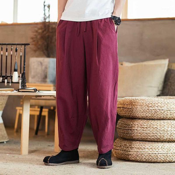 

large size 5xl 4xl men's wide leg pants cotton linen loose harem pants streetwear summer baggy trousers male loose xxxxxl1, Black