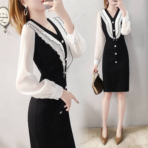 

false two for shredded women luxury buttons black and white women's will see party dresses 4p3j, Black;gray