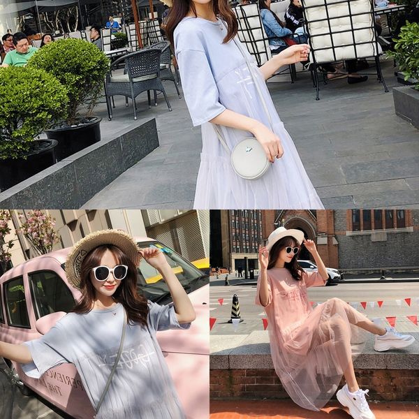 

zffym mesh mesh summer and skirt summer short-sleeved fairy student dress mori lace korean style hipster temperament dress spring clothing a, Black;gray