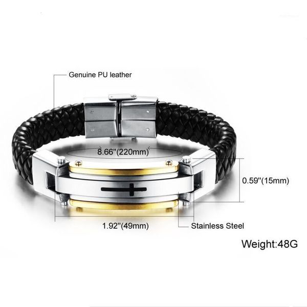 

charm bracelets fashion brand jewelry men's black leather rope chain bracelet stainless stee magnetic buckle bangles1, Golden;silver