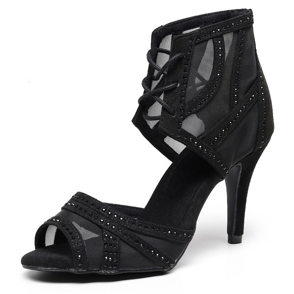 

latin jazz heels high strass practice for dancing modern social dancers heel rhinestones female dance shoes 57g4, Black