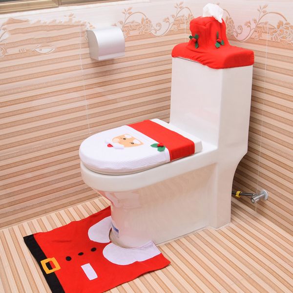 

christmas newclaus 3pc tissue closestool set santa toilet 1xtoilet seat cover,1x tank cover,1xtissue cover